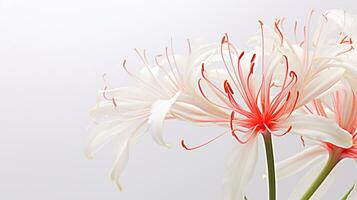 Photo of beautiful Spider Lily flower isolated on white background. Generative AI