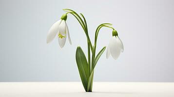 Photo of beautiful Snowdrop flower isolated on white background. Generative AI