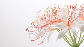 Photo of beautiful Spider Lily flower isolated on white background. Generative AI