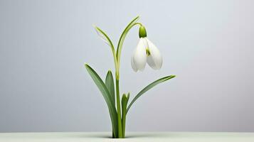 Photo of beautiful Snowdrop flower isolated on white background. Generative AI