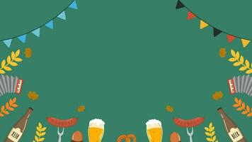 oktoberfest celebrazione sfondo animazione. un' boccale di birra, un' bottiglia di birra, un' pretzel, un' salsiccia. video
