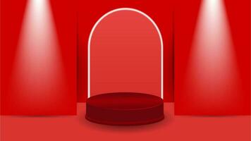 Red theme product display podium background vector