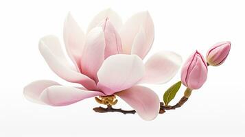 Photo of beautiful Magnolia flower isolated on white background. Generative AI