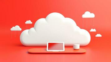 3D red white cloud icon minimal style, cloud computing online service, digital technology security concept, Generative AI illustration photo