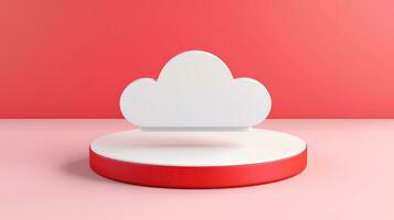 3D red white cloud icon minimal style, cloud computing online service, digital technology security concept, Generative AI illustration photo