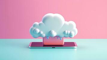 3D cloud icon minimal style, cloud computing online service, digital technology security concept, Generative AI illustration photo