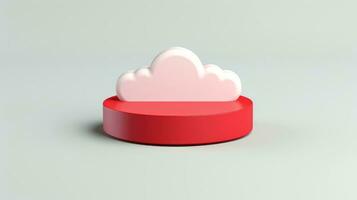 3d rojo blanco nube icono mínimo estilo, nube informática en línea servicio, digital tecnología seguridad concepto, generativo ai ilustración foto