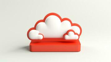 3d rojo blanco nube icono mínimo estilo, nube informática en línea servicio, digital tecnología seguridad concepto, generativo ai ilustración foto