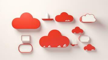 3D red white cloud icon minimal style, cloud computing online service, digital technology security concept, Generative AI illustration photo