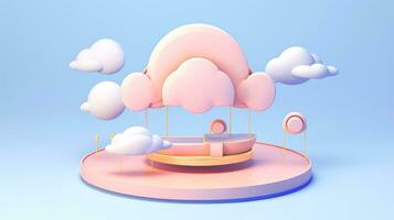 3D cloud icon minimal style, cloud computing online service, digital technology security concept, Generative AI illustration photo
