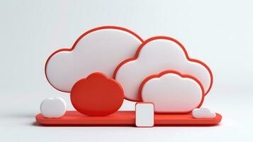 3D red white cloud icon minimal style, cloud computing online service, digital technology security concept, Generative AI illustration photo