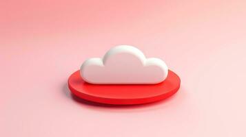 3d rojo blanco nube icono mínimo estilo, nube informática en línea servicio, digital tecnología seguridad concepto, generativo ai ilustración foto