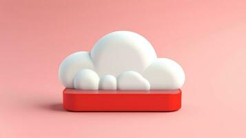 3d rojo blanco nube icono mínimo estilo, nube informática en línea servicio, digital tecnología seguridad concepto, generativo ai ilustración foto