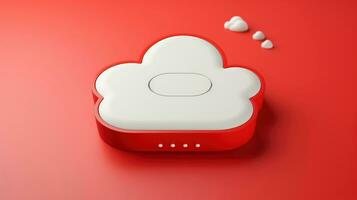 3d rojo blanco nube icono mínimo estilo, nube informática en línea servicio, digital tecnología seguridad concepto, generativo ai ilustración foto