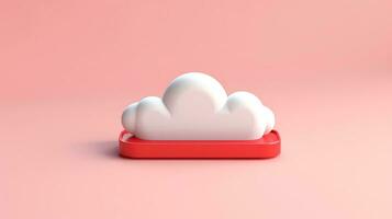 3d rojo blanco nube icono mínimo estilo, nube informática en línea servicio, digital tecnología seguridad concepto, generativo ai ilustración foto