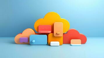 3D cloud icon minimal style, cloud computing online service, digital technology security concept, Generative AI illustration photo