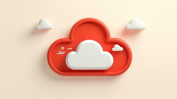 3D red white cloud icon minimal style, cloud computing online service, digital technology security concept, Generative AI illustration photo