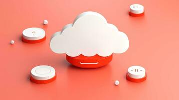 3D red white cloud icon minimal style, cloud computing online service, digital technology security concept, Generative AI illustration photo