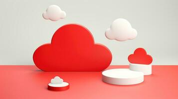 3D red white cloud icon minimal style, cloud computing online service, digital technology security concept, Generative AI illustration photo