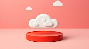 3D red white cloud icon minimal style, cloud computing online service, digital technology security concept, Generative AI illustration photo