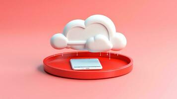 3D red white cloud icon minimal style, cloud computing online service, digital technology security concept, Generative AI illustration photo