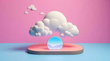 3D cloud icon minimal style, cloud computing online service, digital technology security concept, Generative AI illustration photo