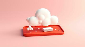 3d rojo blanco nube icono mínimo estilo, nube informática en línea servicio, digital tecnología seguridad concepto, generativo ai ilustración foto