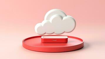 3d rojo blanco nube icono mínimo estilo, nube informática en línea servicio, digital tecnología seguridad concepto, generativo ai ilustración foto