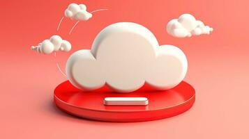 3D red white cloud icon minimal style, cloud computing online service, digital technology security concept, Generative AI illustration photo