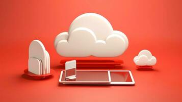 3D red white cloud icon minimal style, cloud computing online service, digital technology security concept, Generative AI illustration photo