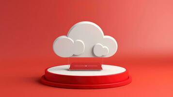 3d rojo blanco nube icono mínimo estilo, nube informática en línea servicio, digital tecnología seguridad concepto, generativo ai ilustración foto