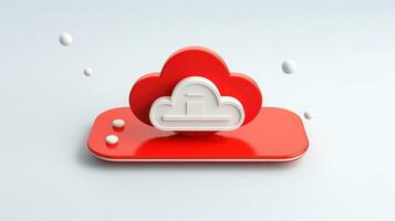 3D red white cloud icon minimal style, cloud computing online service, digital technology security concept, Generative AI illustration photo