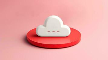 3d rojo blanco nube icono mínimo estilo, nube informática en línea servicio, digital tecnología seguridad concepto, generativo ai ilustración foto