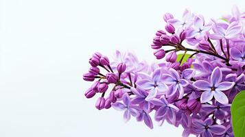 Photo of beautiful Lilac flower isolated on white background. Generative AI