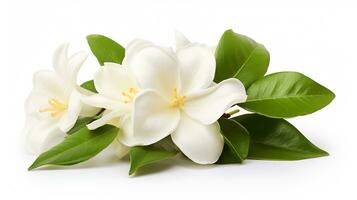 Photo of beautiful Jasmine flower isolated on white background. Generative AI