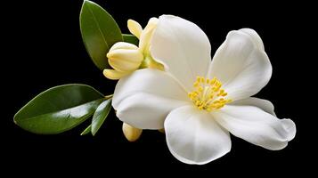 Photo of beautiful Jasmine flower isolated on white background. Generative AI