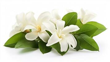 Photo of beautiful Jasmine flower isolated on white background. Generative AI