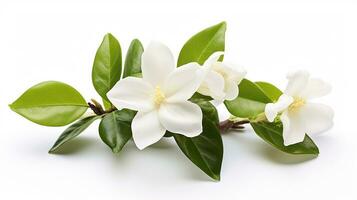 Photo of beautiful Jasmine flower isolated on white background. Generative AI