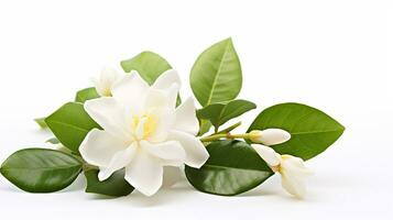 Photo of beautiful Jasmine flower isolated on white background. Generative AI