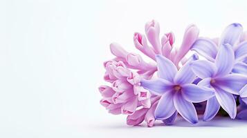 Photo of beautiful Hyacinth flower isolated on white background. Generative AI