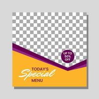 Food menu banner social media post. Editable social media templates for promotions on the Food menu. Set of social media story and post frames. Layout design for marketing on social media. vector