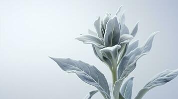 Photo of beautiful Lamb's Ear flower isolated on white background. Generative AI