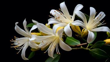 Photo of beautiful Honeysuckle flower isolated on white background. Generative AI