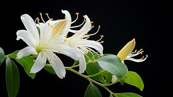 Photo of beautiful Honeysuckle flower isolated on white background. Generative AI