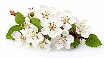 Photo of beautiful Hawthorn flower isolated on white background. Generative AI