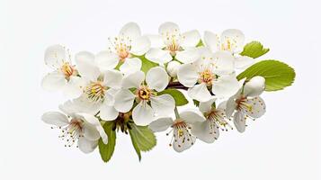 Photo of beautiful Hawthorn flower isolated on white background. Generative AI