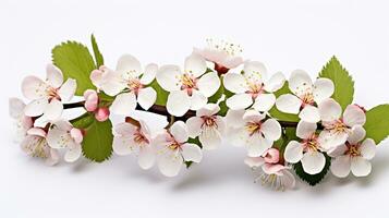 Photo of beautiful Hawthorn flower isolated on white background. Generative AI