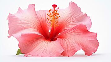 Photo of beautiful Hibiscus flower isolated on white background. Generative AI