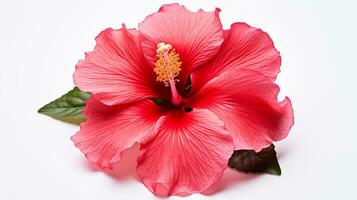 Photo of beautiful Hibiscus flower isolated on white background. Generative AI