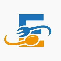 Letter E Restaurant Logo Combined with Fork and Spoon Icon vector